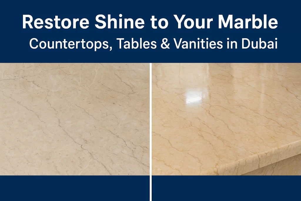 Marble countertop maintenance dubai , marble countertop, tabletop and vanity polishing dubai before and after results by hft dubai