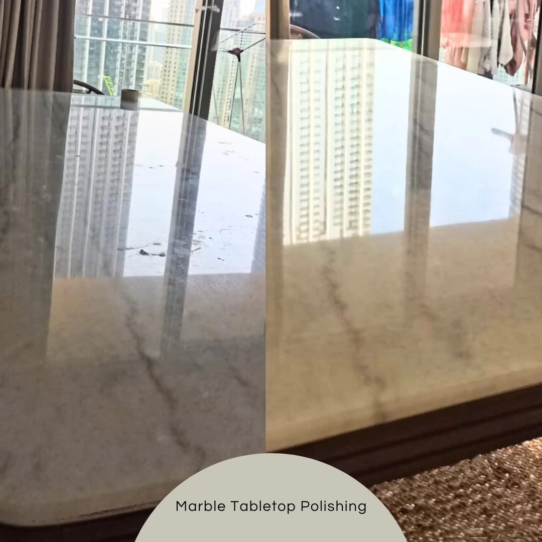 Marble tabletop polishing in dubai – professional stain and scratch removal with glossy finish.