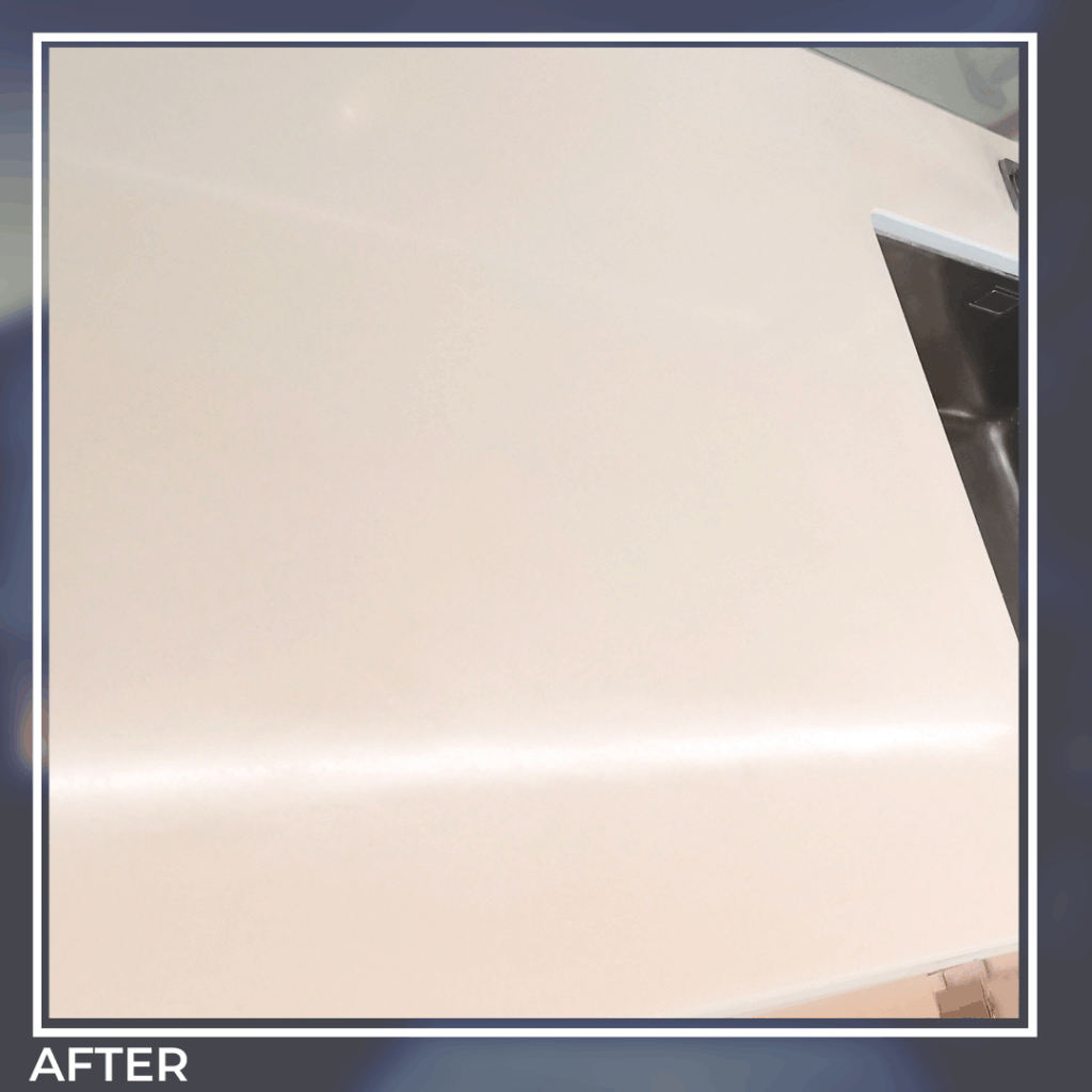 After corian repair – high gloss seamless countertop restored by hft dubai