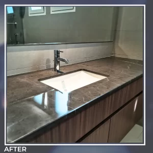 After marble countertop polishing by hft dubai – smooth, mirror like finish and vibrant color restored.