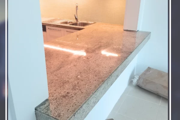 After granite countertop restoration by hft dubai – deep color, high gloss, and perfect smoothness achieved.