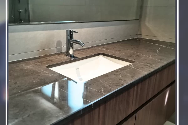 After marble countertop polishing by hft dubai – smooth, mirror like finish and vibrant color restored.